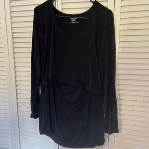 Motherhood Maternity Long Sleeve Scoop Neck Nursing Top, Black, 2x